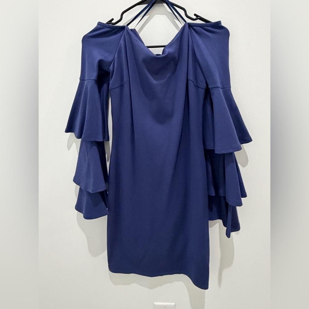 Gianni Bini Navy Long Sleeve Ruffle Dress